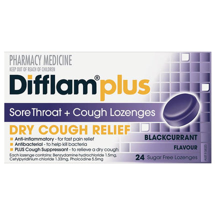 DIFFLAM Cough Loz B/currant S/F 24s